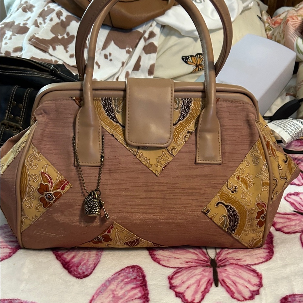 Paradox Tan and Brown Satchel with Gold Accents